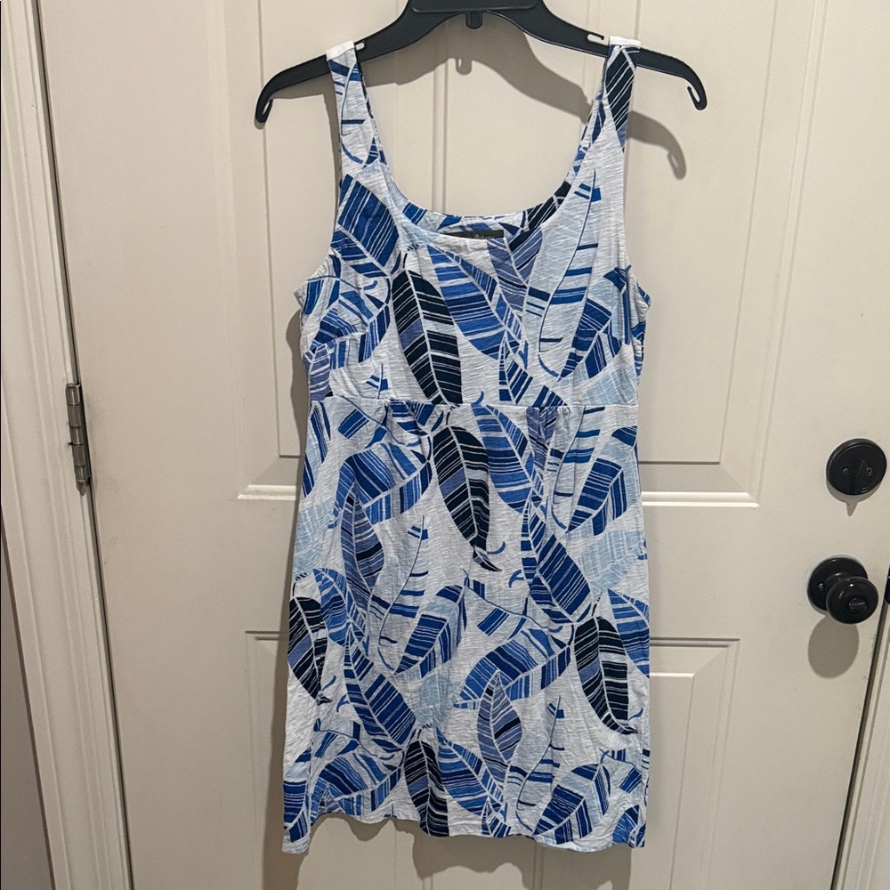 Tommy Bahama Blue and Black Leaf Pattern Mini Dress